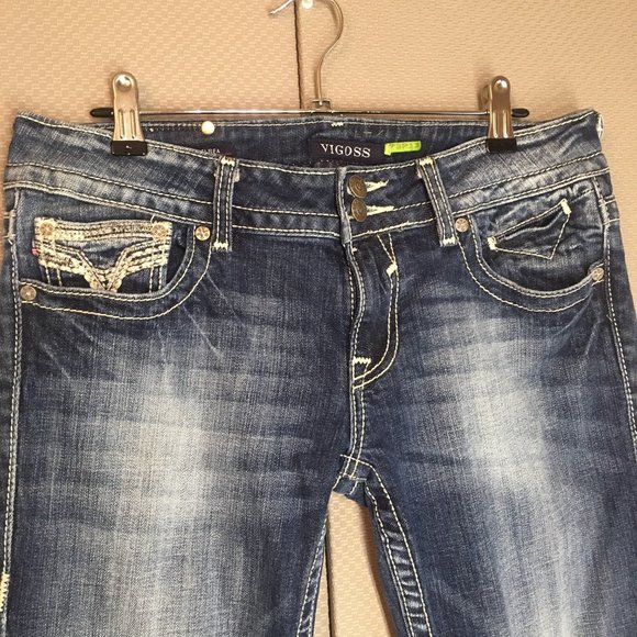 Vigoss The Chelsea Jeans Size 30x33 Boot Cut Embellished Denim Low Rise - Picture 2 of 12